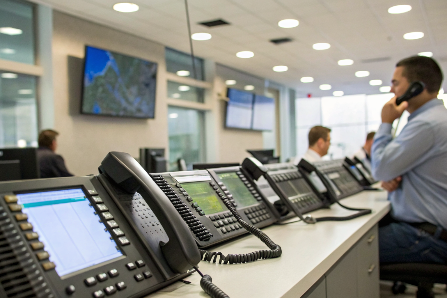 AI manages calls in a Mesa pool company office, no human present.