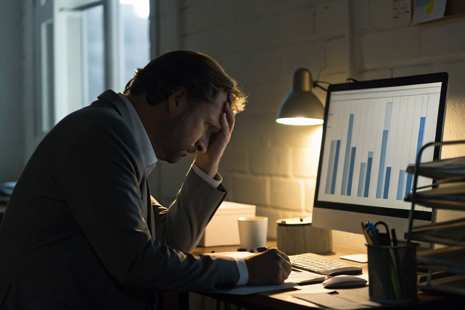 Phoenix office with manager reviewing low-value job data.