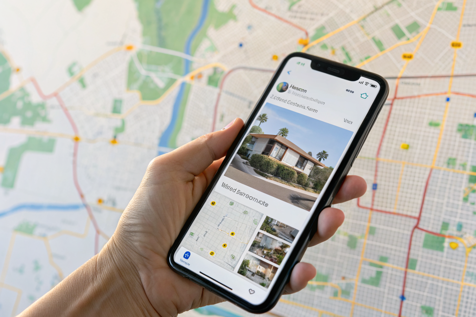 Smartphone showing AI call interface and Mesa map.