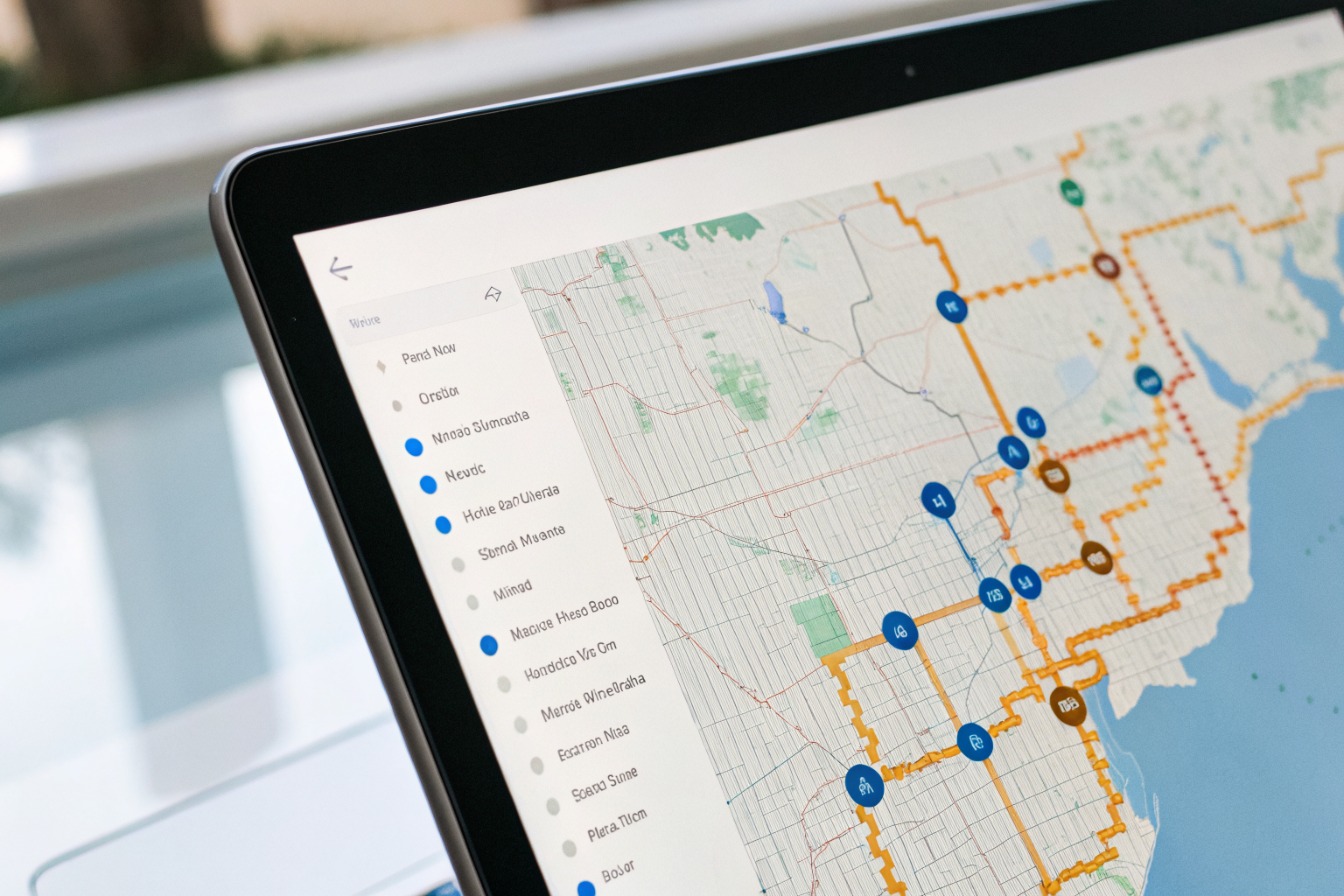 AI screen showing map with pool service routes and days.