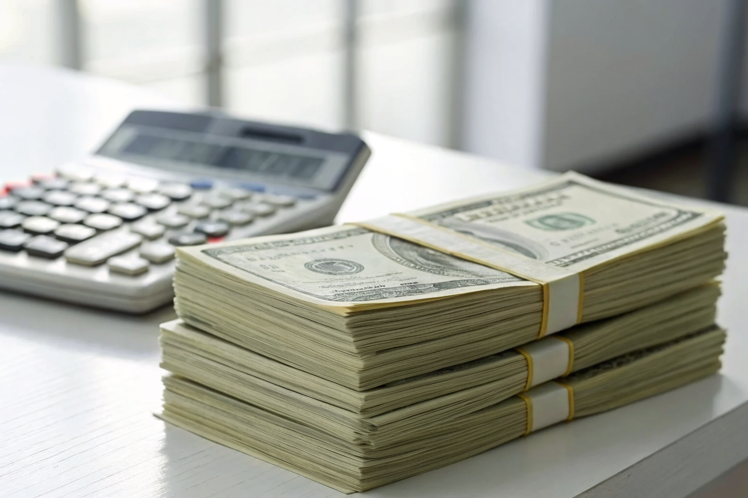 Stacks of cash showing cost difference between AI and staff.