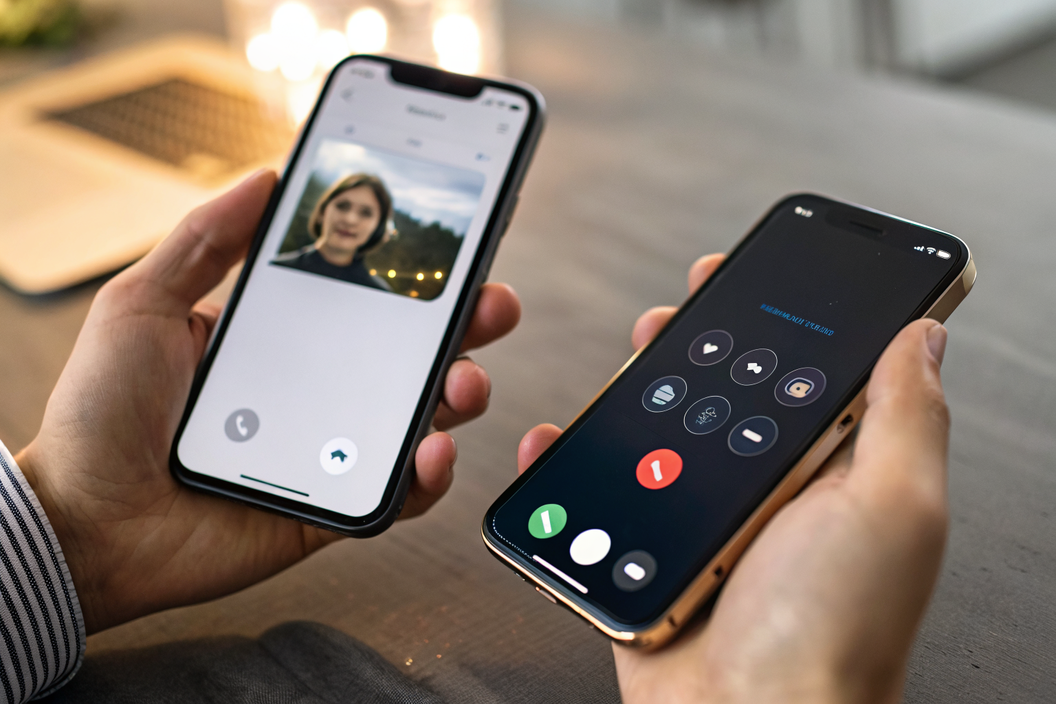 Two phones comparing traditional and AI-driven answering services.
