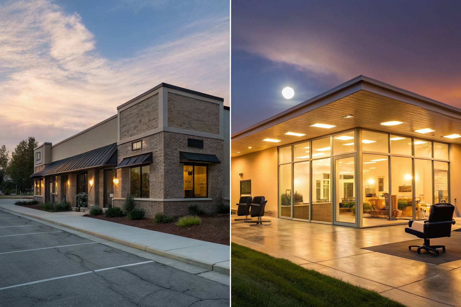 Roofing company at night and salon by day, varying call patterns.