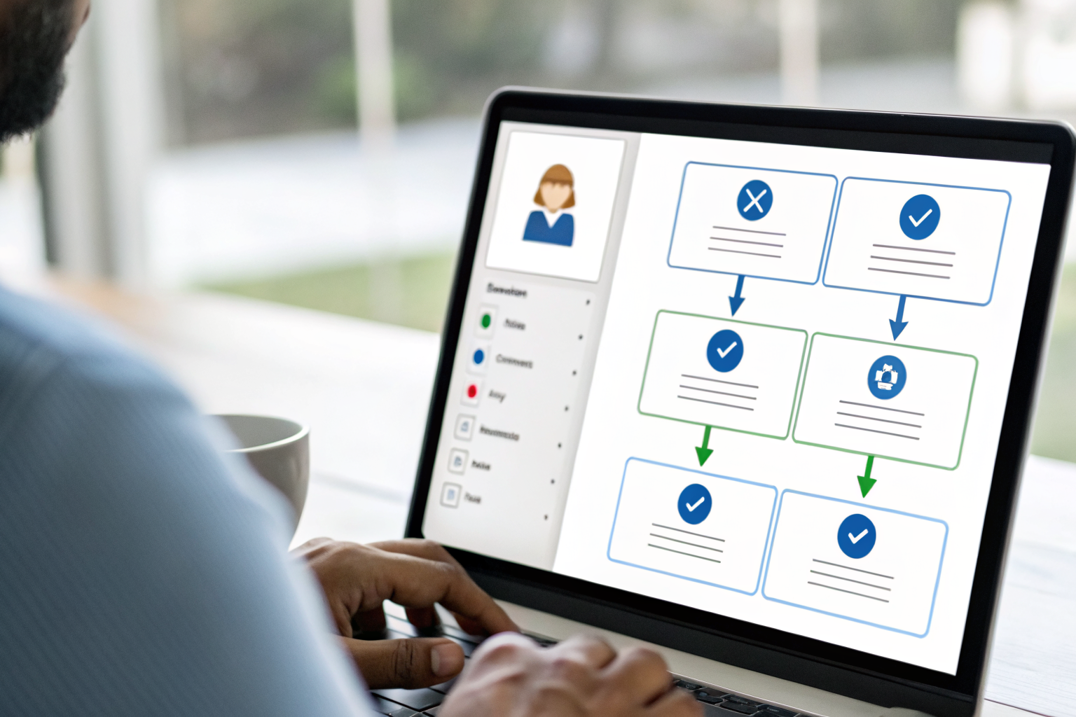 Digital interface showing CRM handoff with customer data transfer.