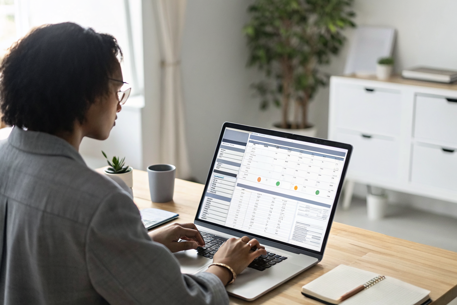 Person configuring AI receptionist software on laptop.