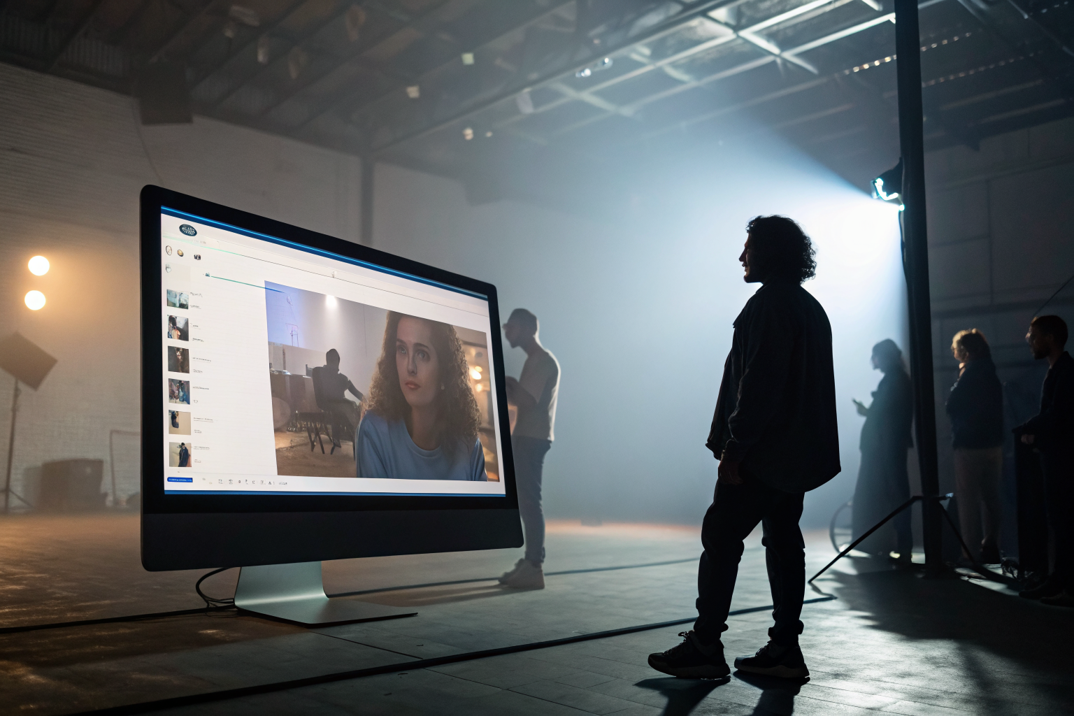 Computer screen showing AI webchat interface in a dimly lit room with fog.