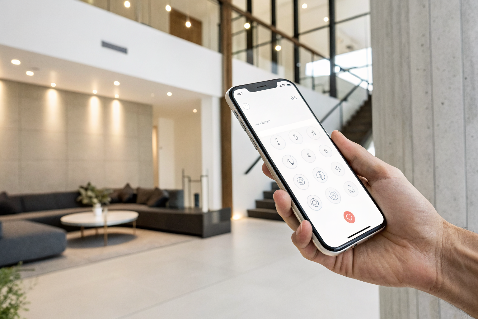 Phone with digital interface for AI demo line in modern setting.