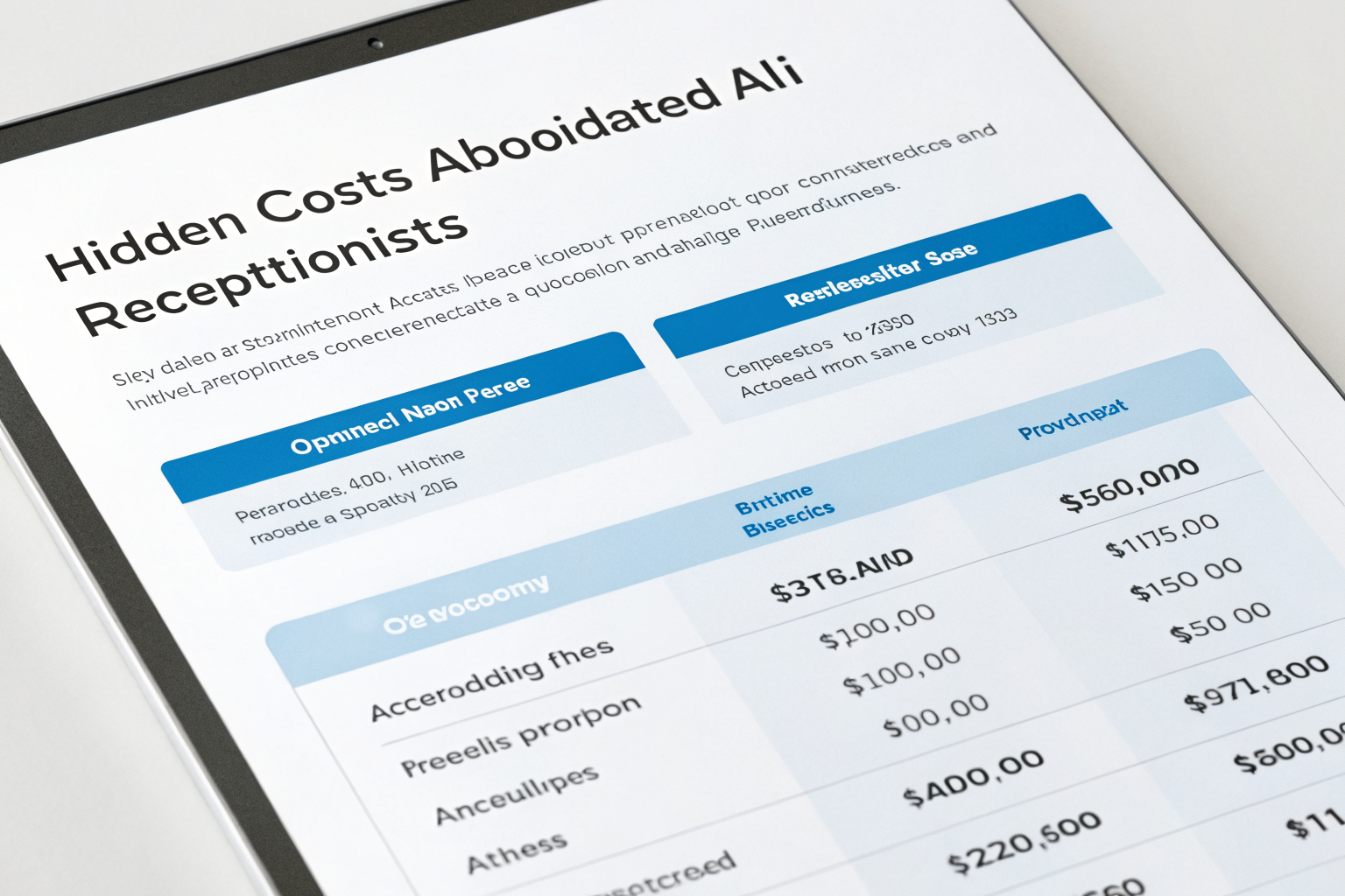 Invoice layout showing hidden AI receptionist costs with monthly rate.