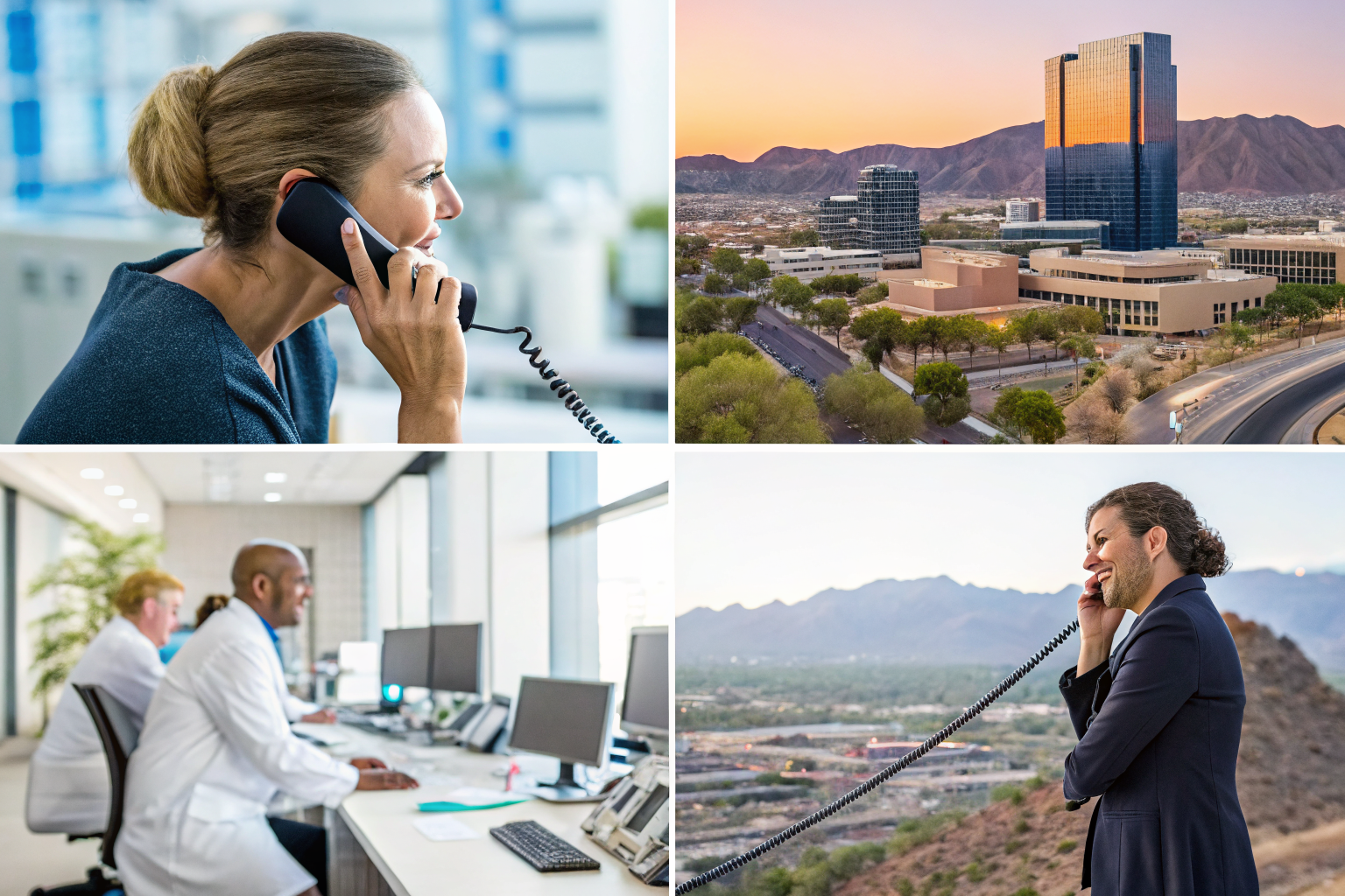 Different industry settings in Phoenix with ringing phones.