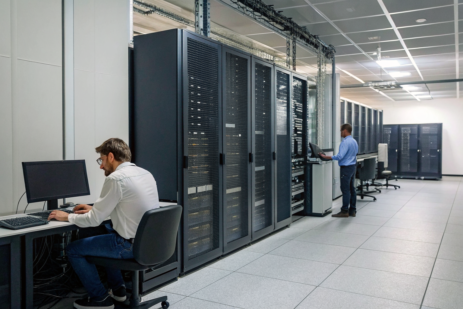 Phoenix AI agency office with technicians tuning AI systems.