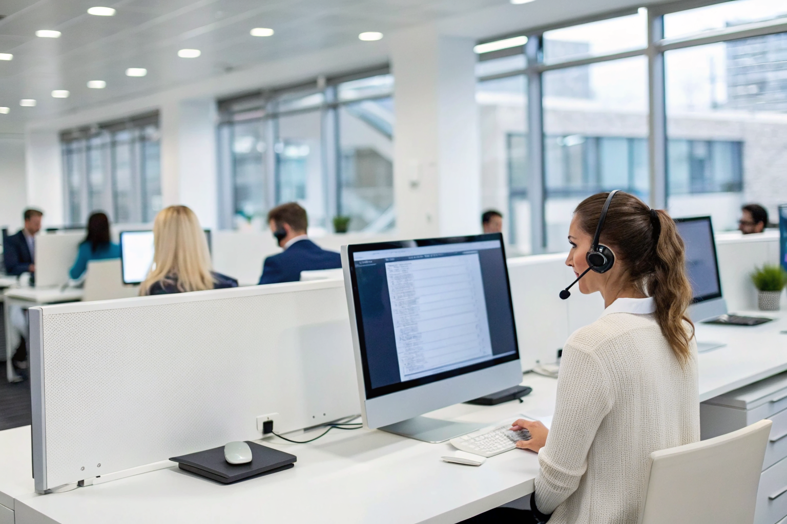 Call center screen showing patient scheduling interface.