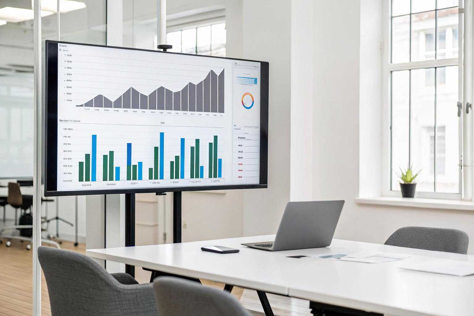Chart displaying monthly plan tiers and costs in an office setting.