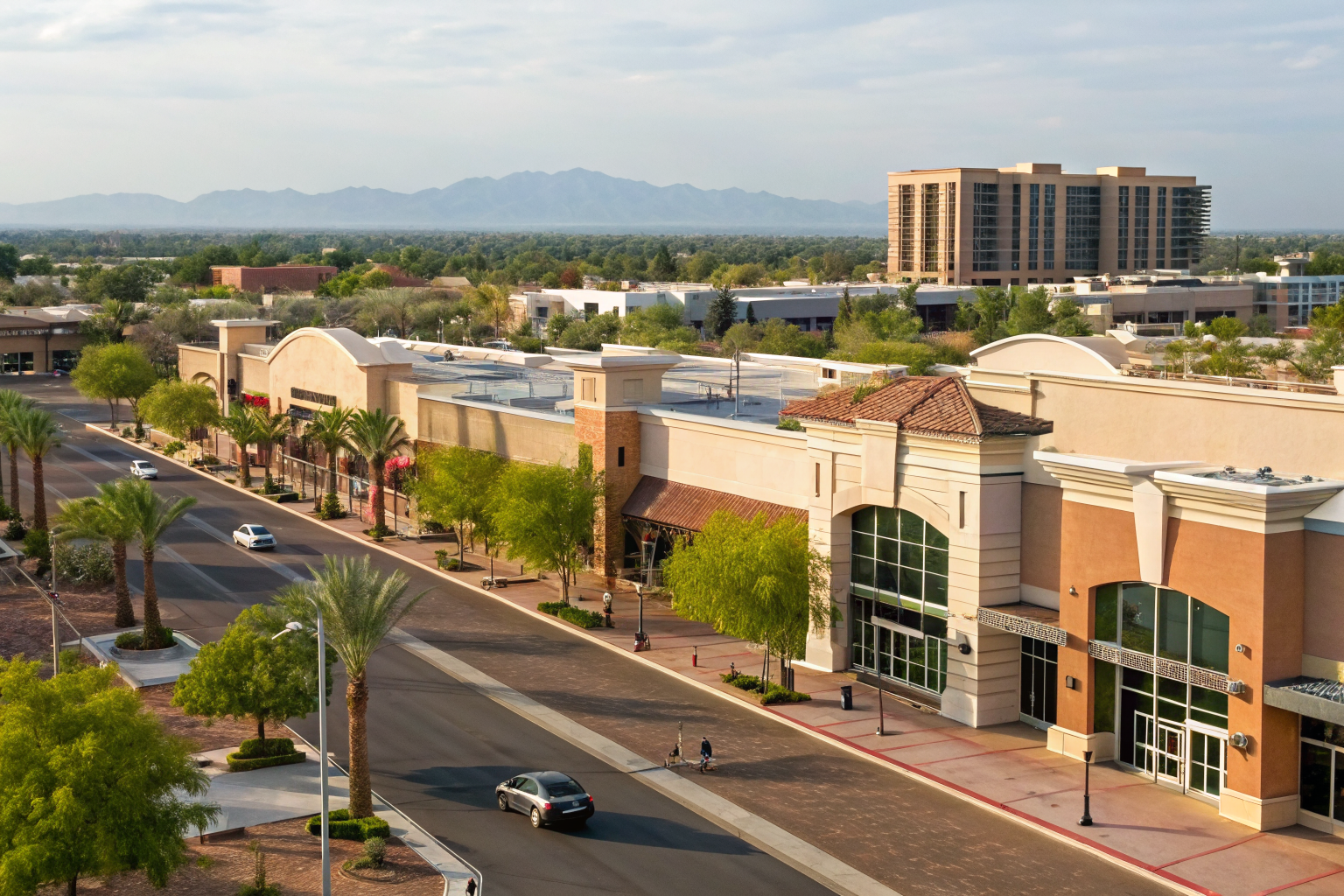 Chandler business zones, diverse architecture, active commercial areas.