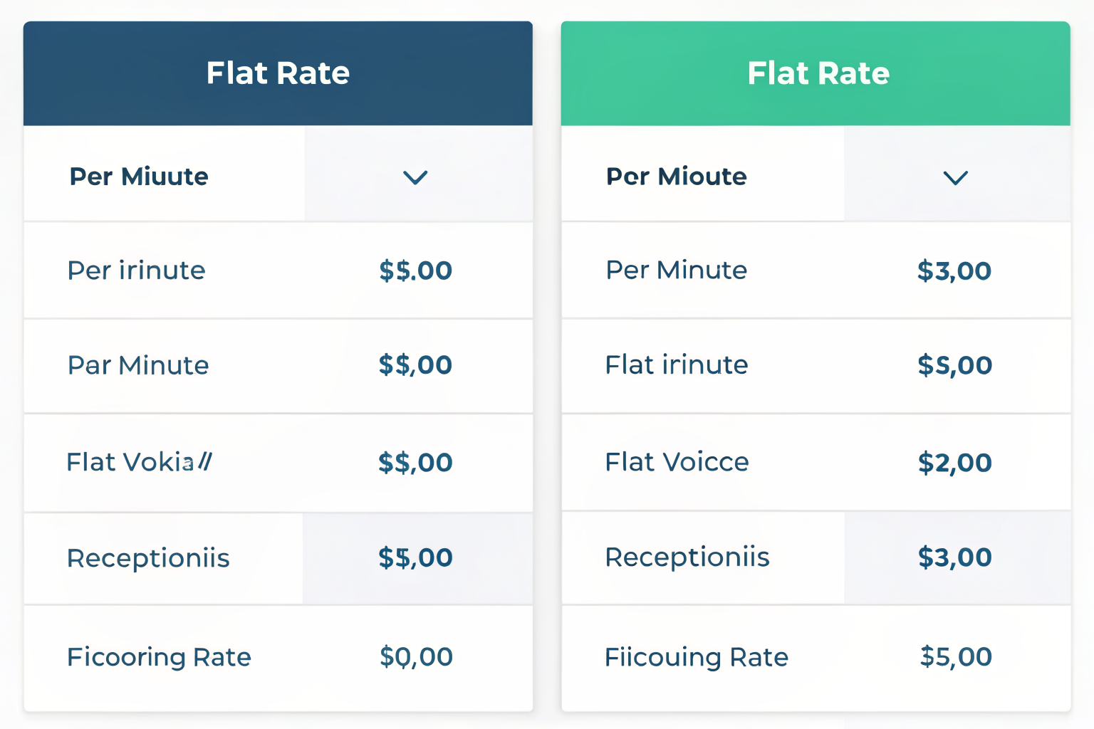Comparison of per-minute and flat-rate AI receptionist pricing models.