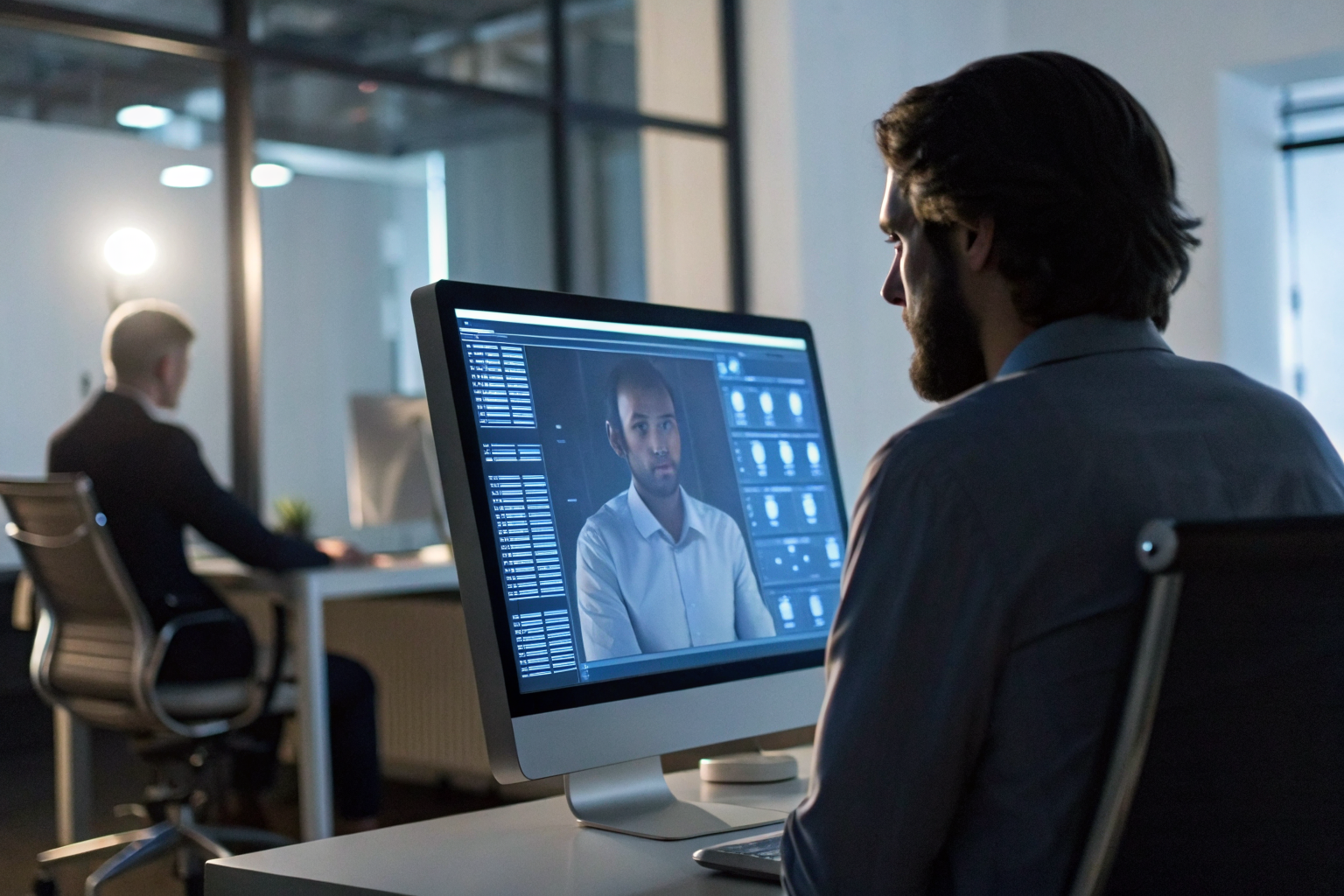 AI interface and human with a qualified lead profile on screen.
