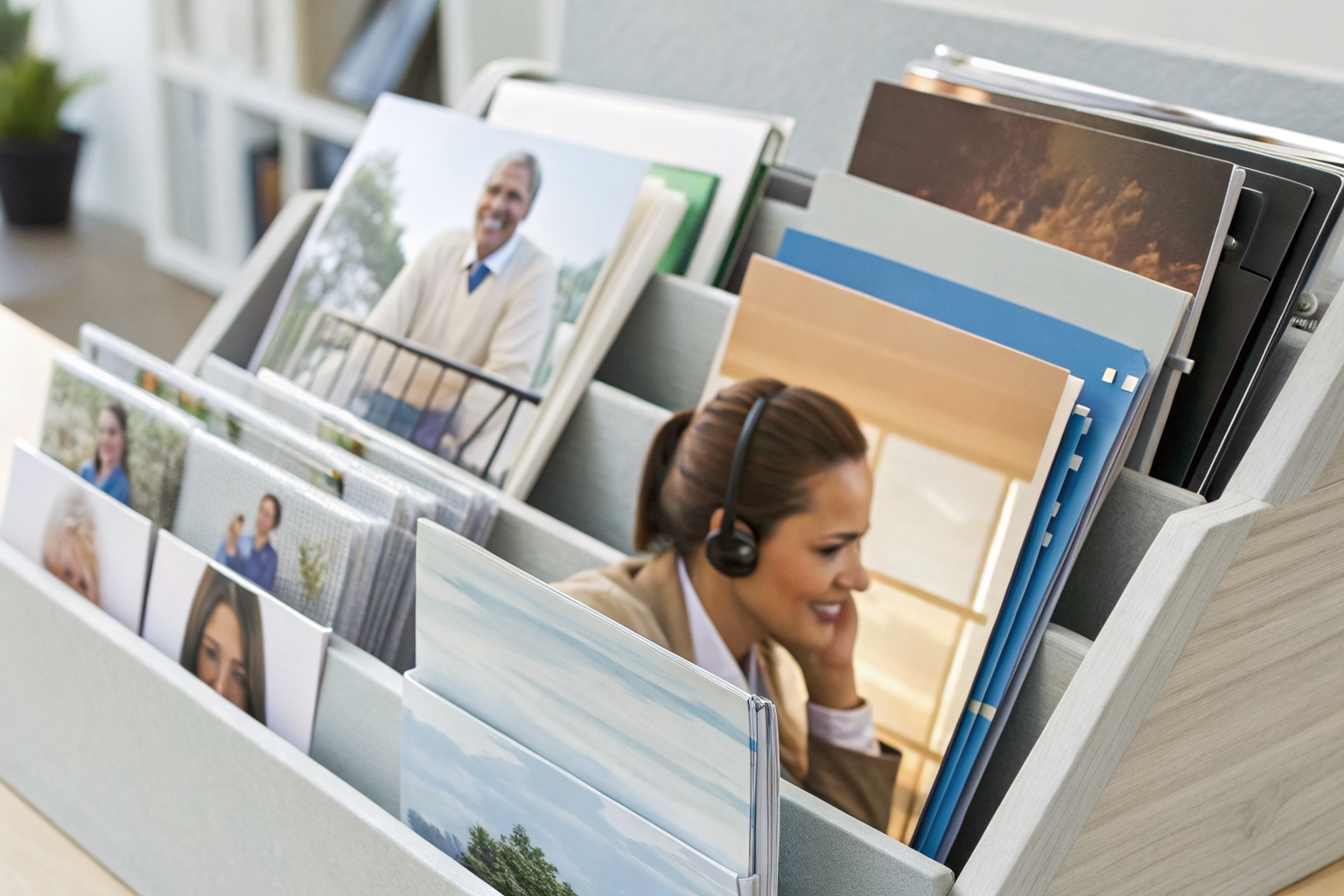 Brochures showing different per-minute rates and service types.