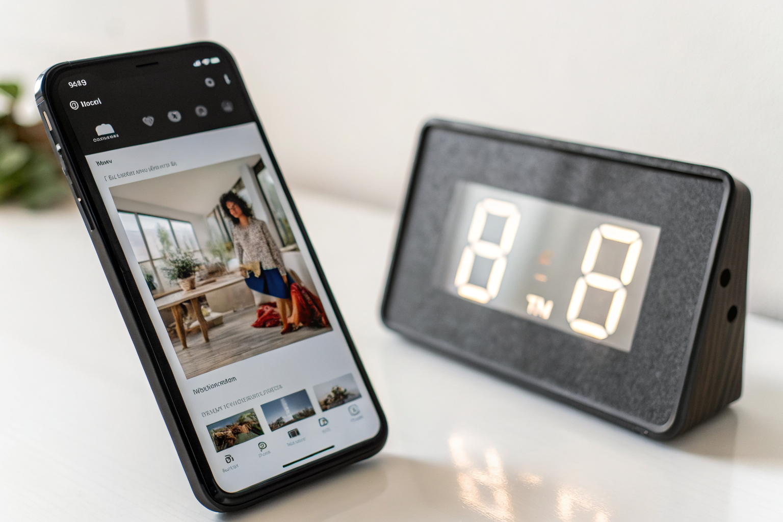 Smartphone with Meta ad click and countdown timer.