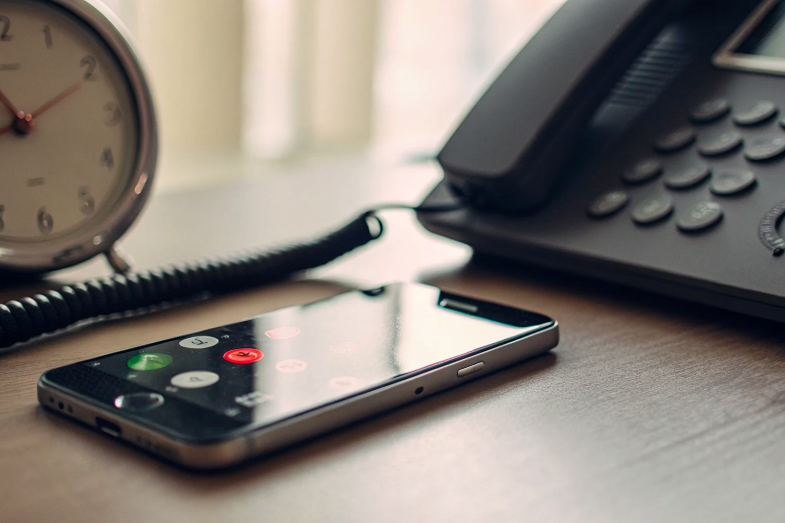 Phone showing incoming call with clock at 20 seconds.