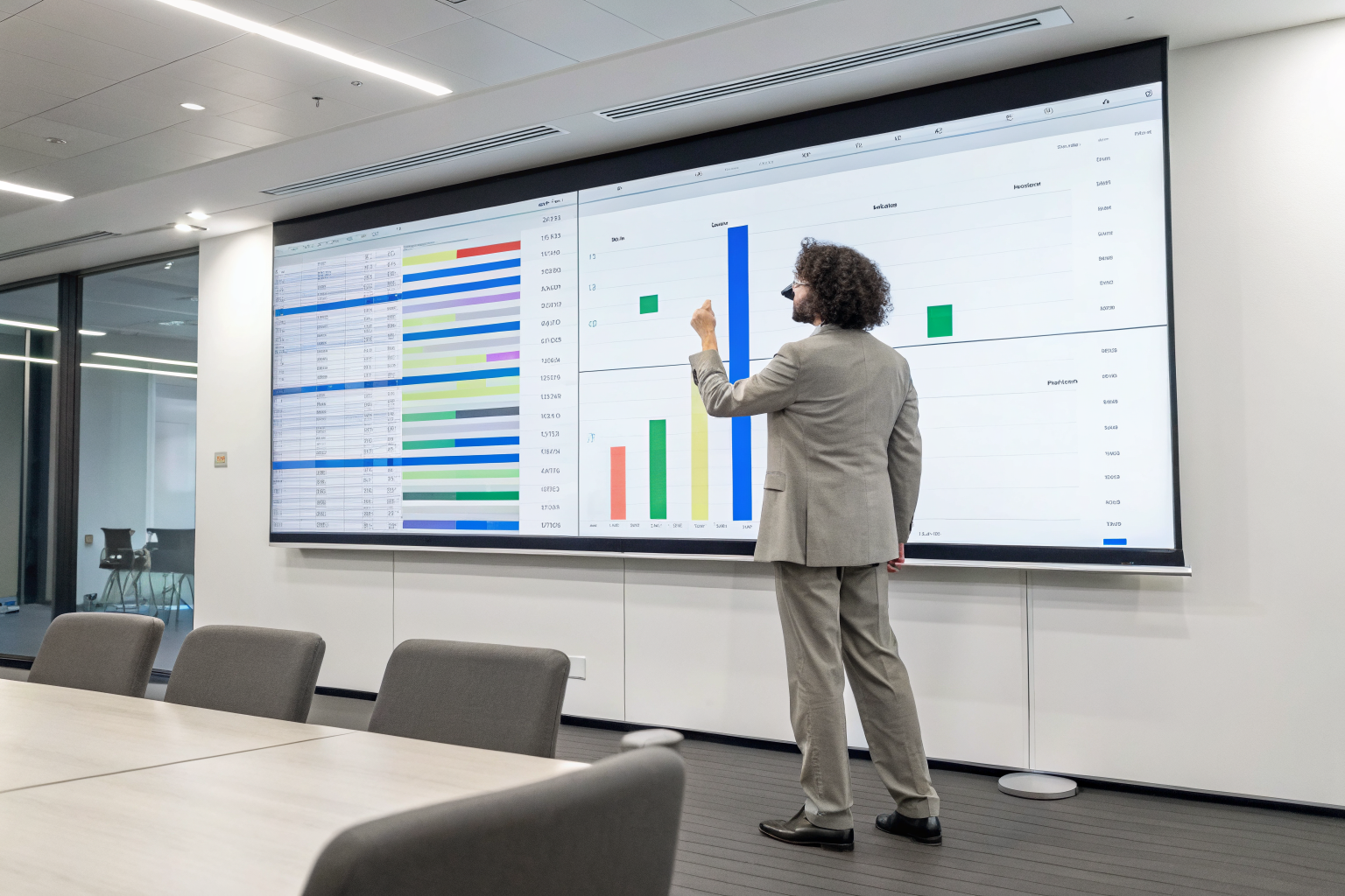 Digital board showing comparison chart for SaaS and agency services.