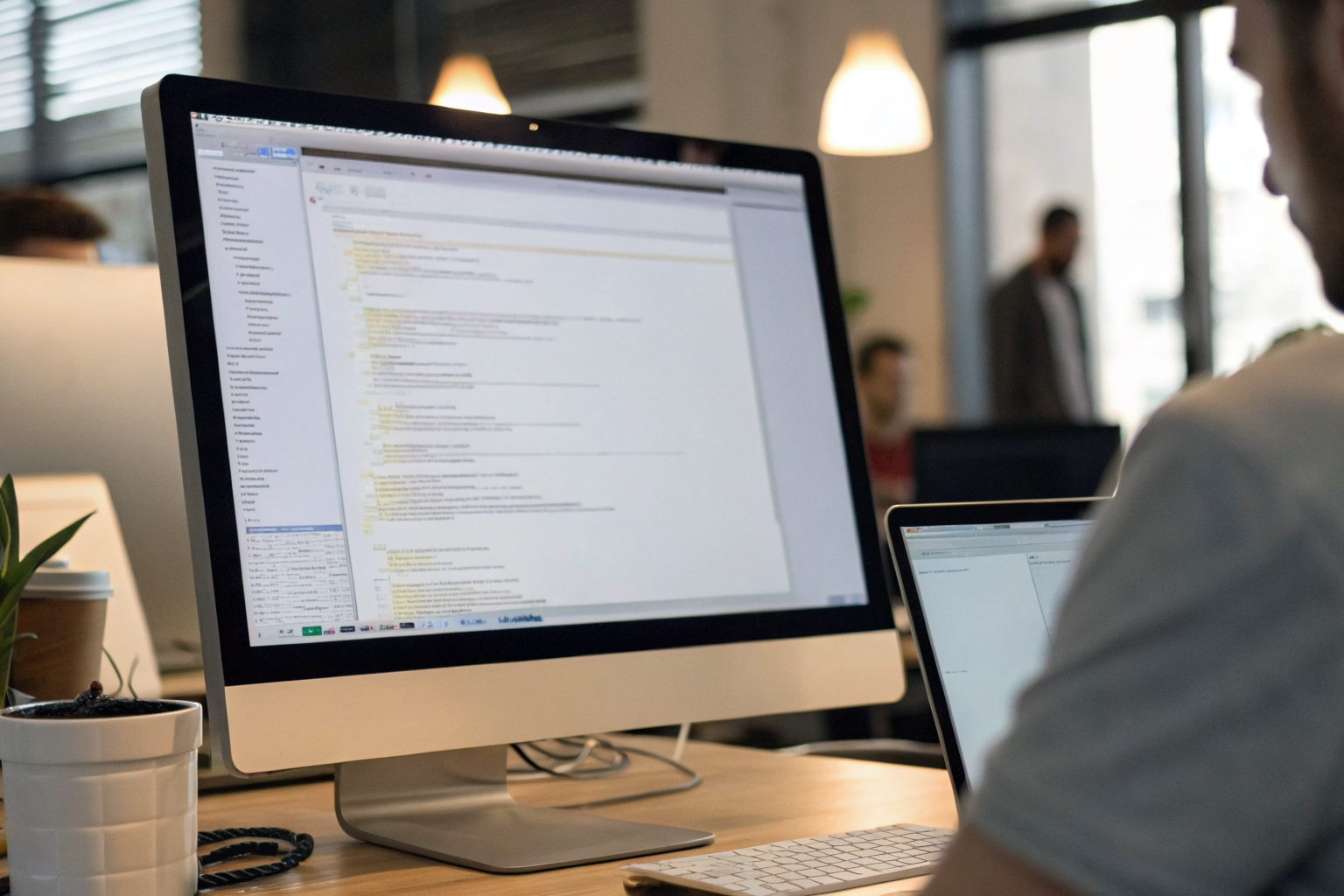 AI script editor on screen in office showing incomplete script.