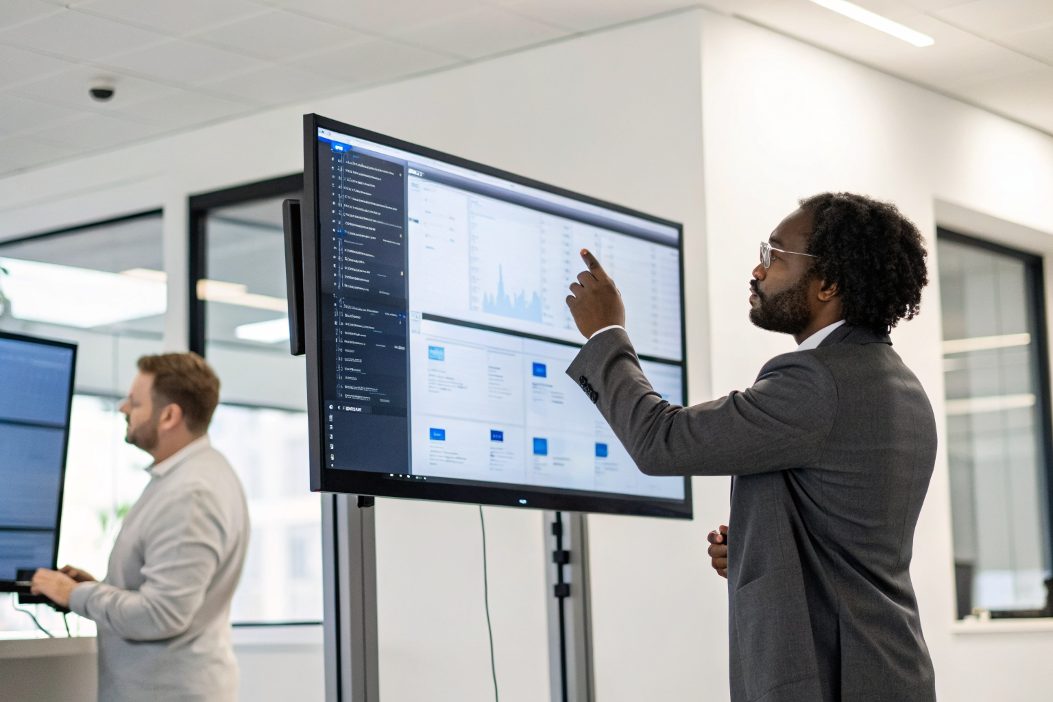 User adjusting AI settings and vendor support screen in office.