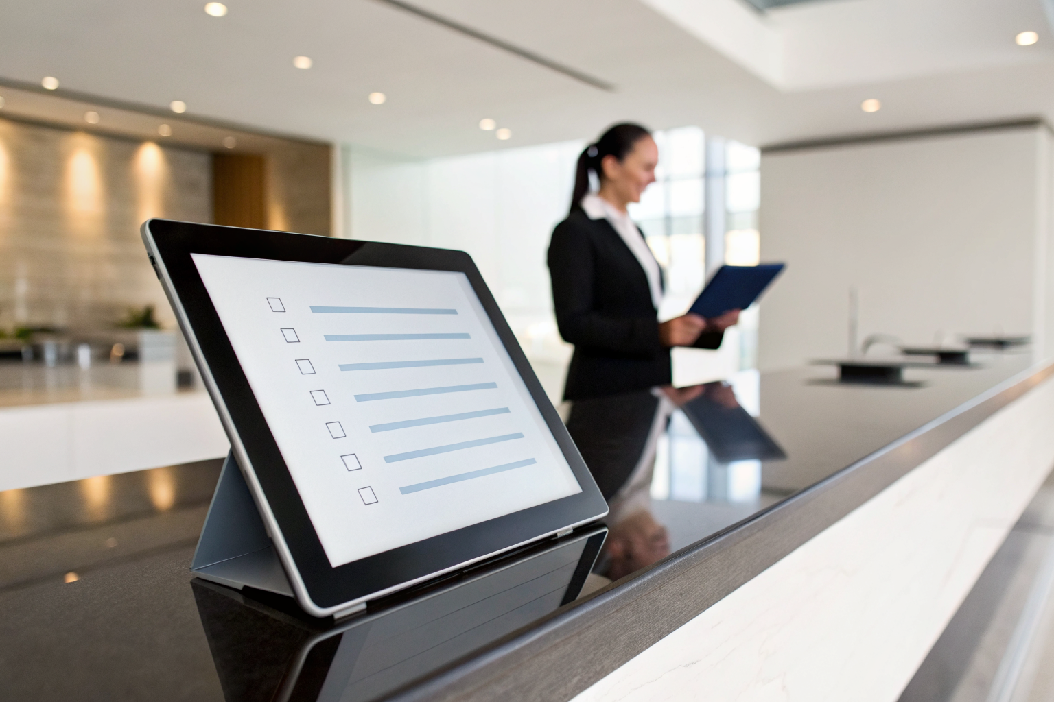 Digital checklist for SMB compliance in office setting.