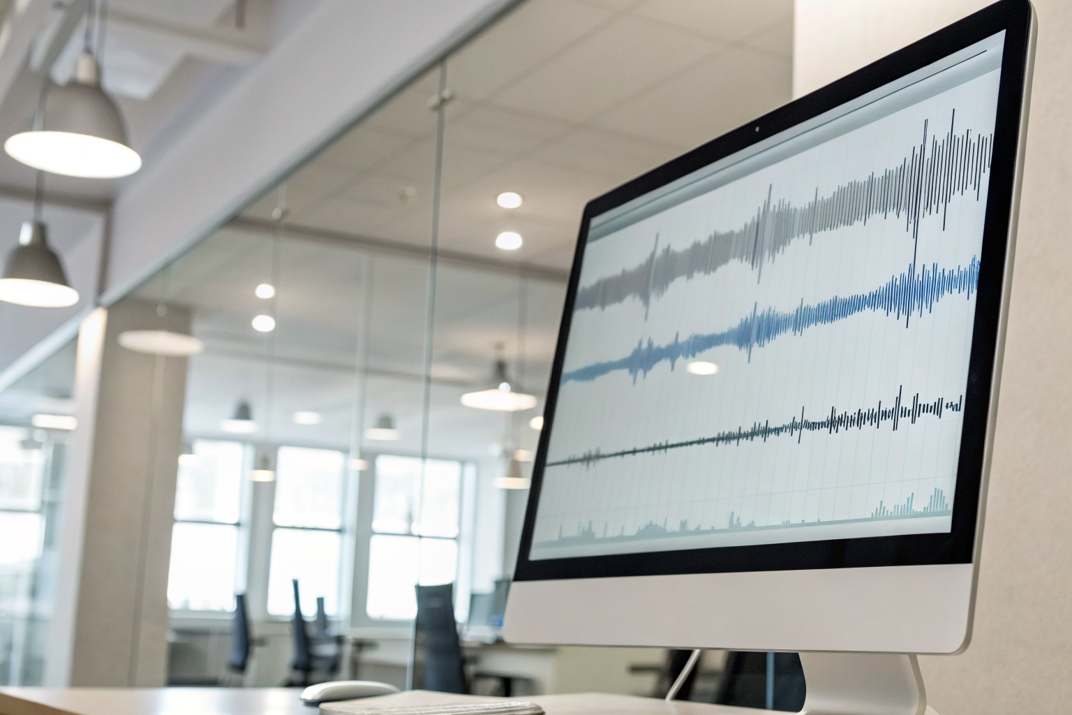Computer screen showing real-time speech recognition to text.