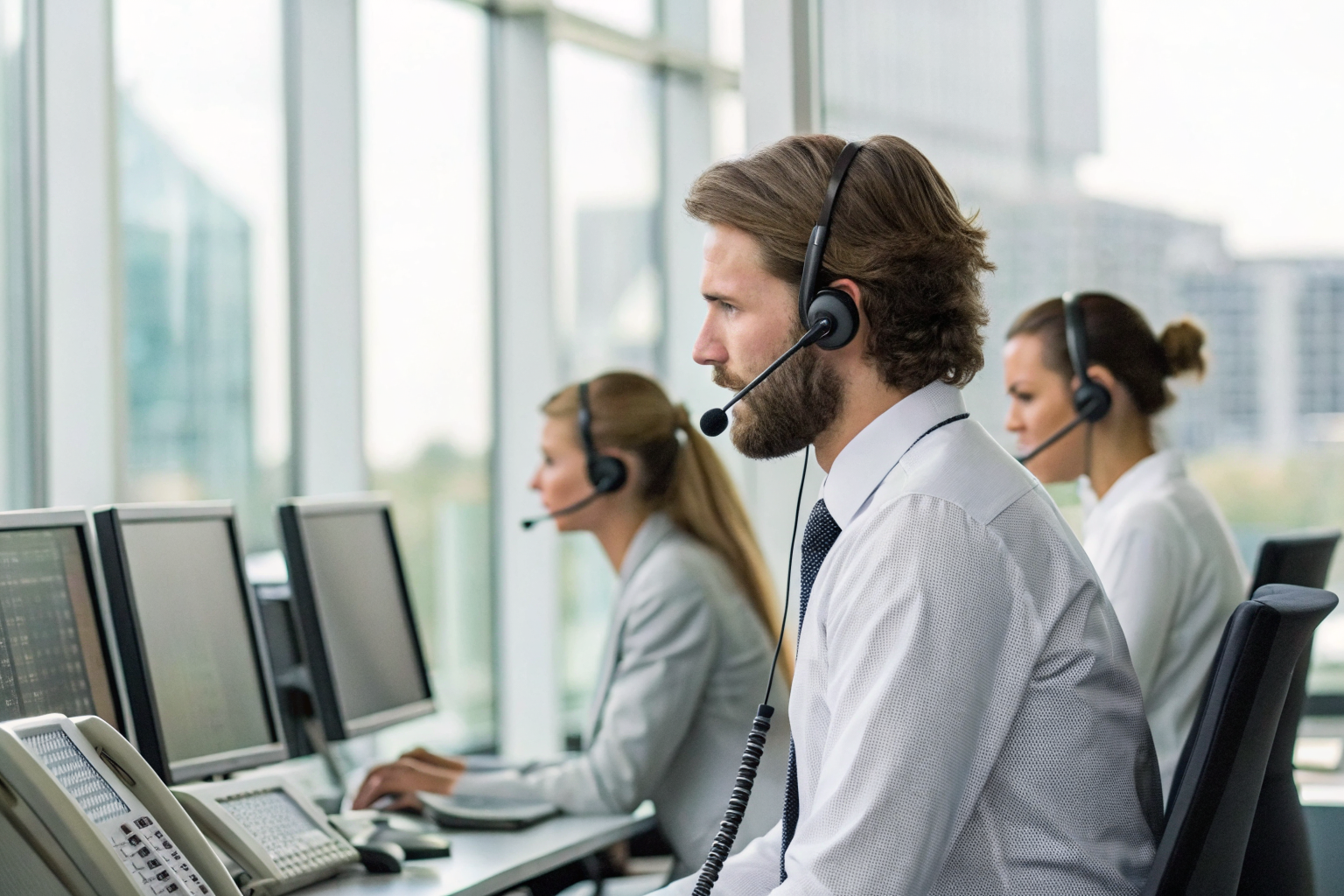 AI system managing phone calls in an office.