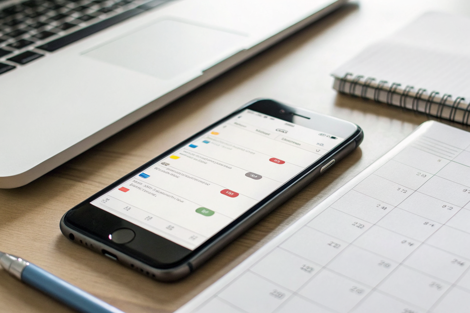 Smartphone with automated message notifications on a desk.